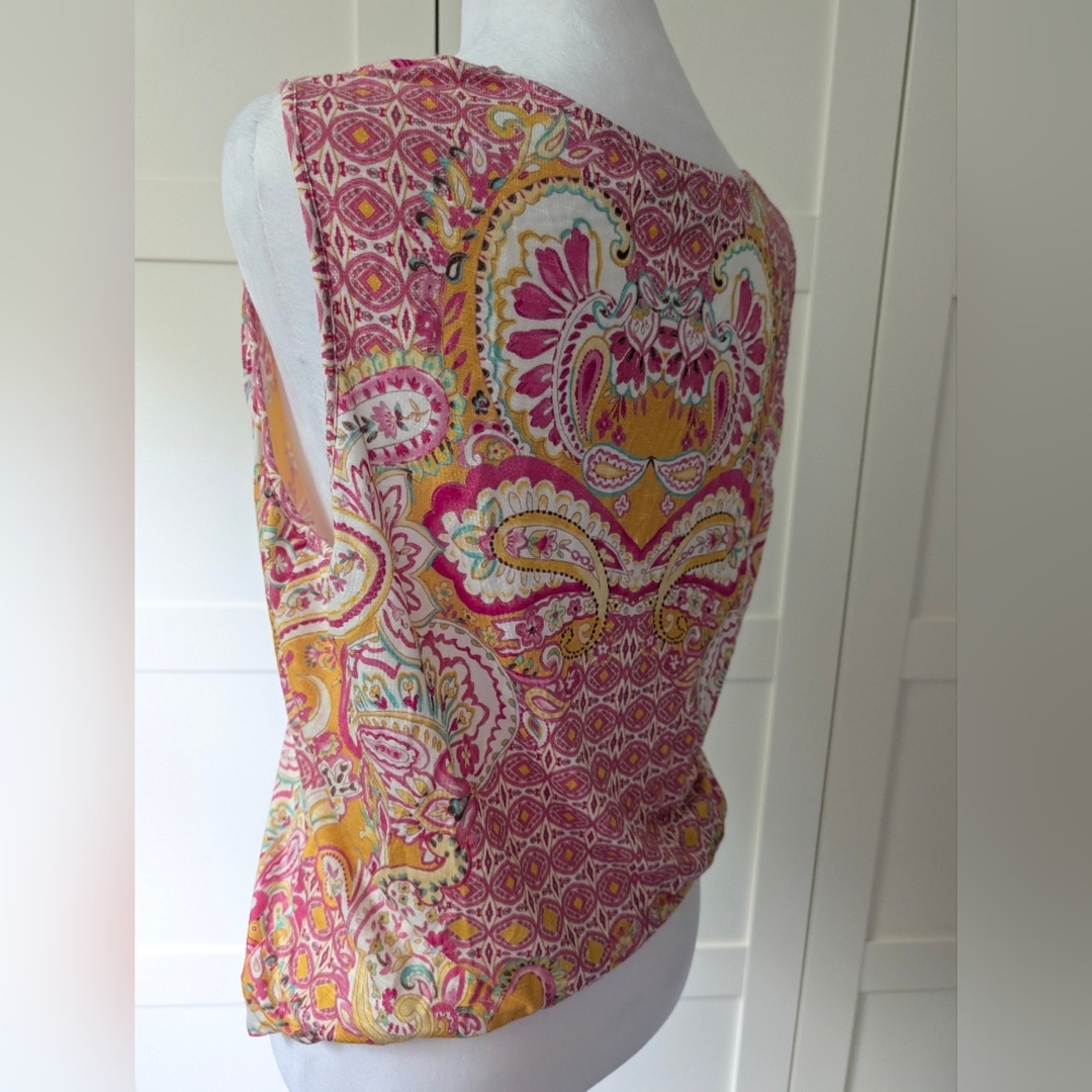 Hale Bob Floral Paisley Sleeveless Jersey V-neck Tie Top-L- - Picture 5 of 10